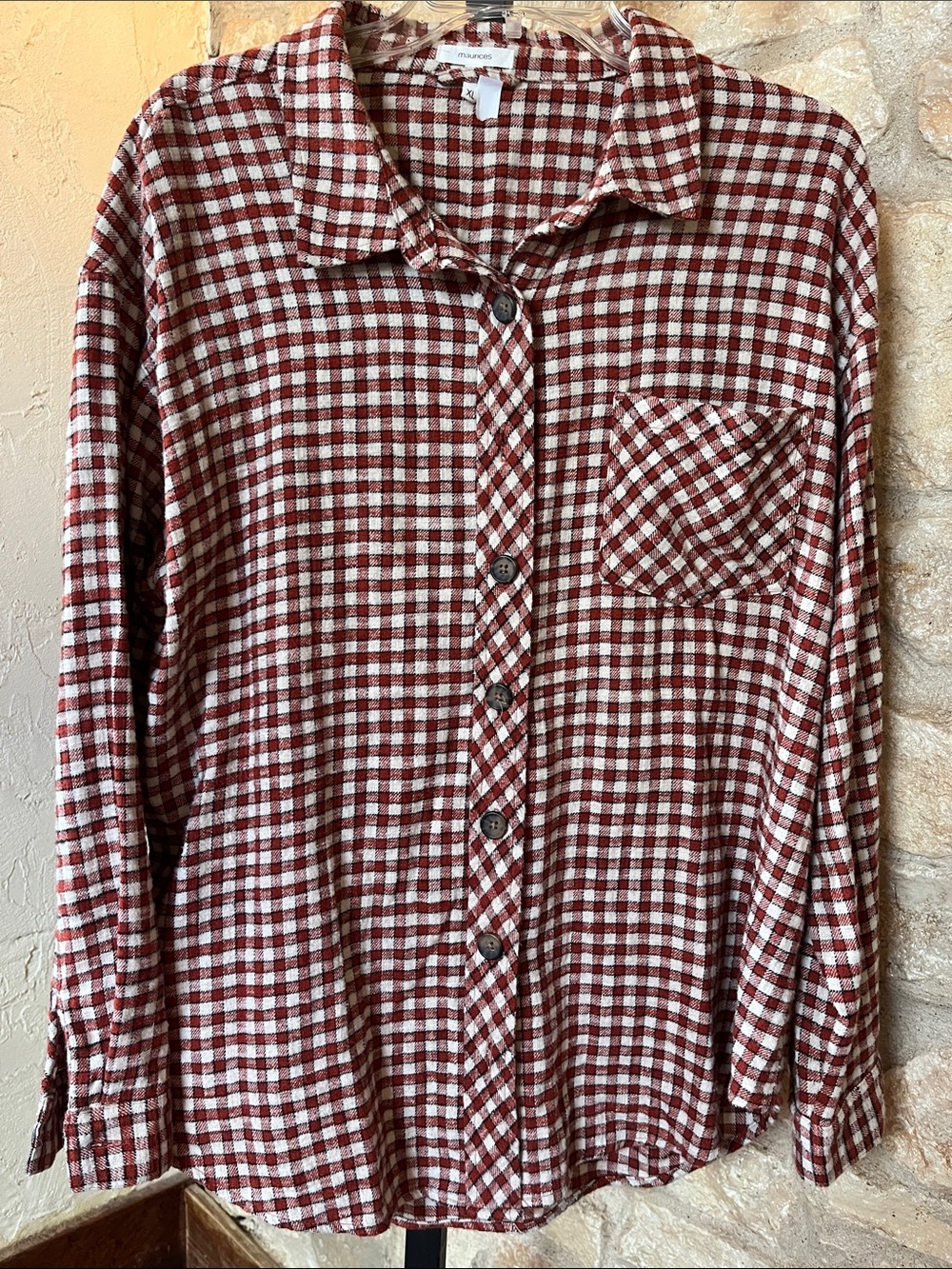 Maurices Plaid Button Down Flannel Shirt Red & White XL